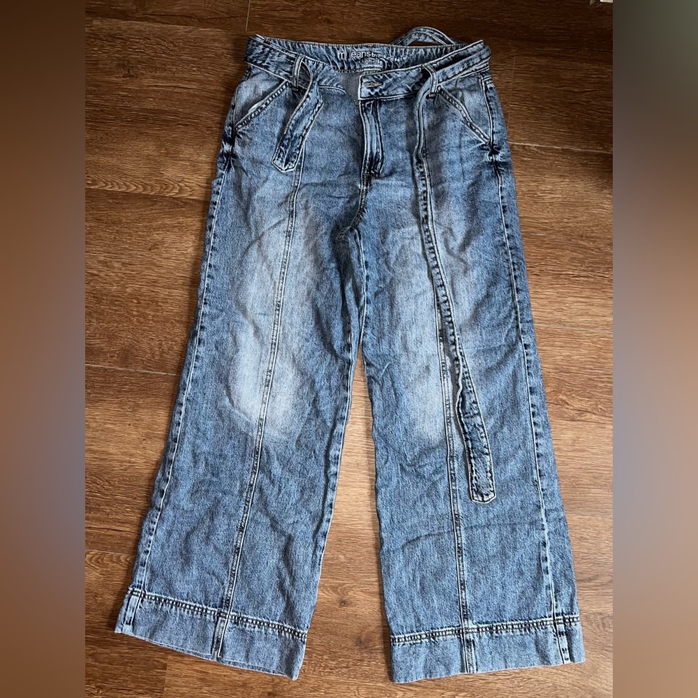 Wide Leg Cotton Nonstretch Hi-rise Belted Jeans